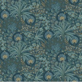Papier peint végétal Persée de Casamance | Bleu Tortue