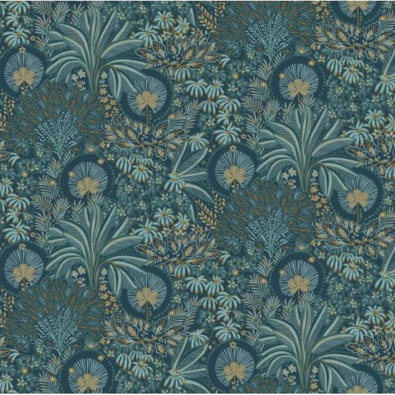 Papier peint végétal Persée de Casamance | Bleu Tortue