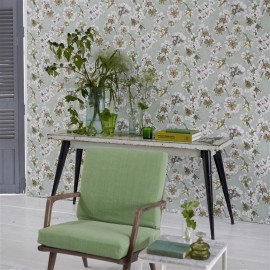 Papier peint floral Fleur d'Assam de Designers Guild | Bleu Tortue