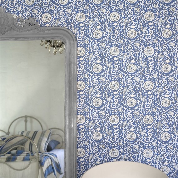 Papier peint contemporain Shaqui de Designers Guild | Bleu Tortue