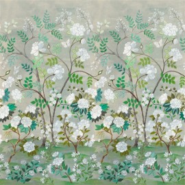 Tissu en lin Fleur Orientale de Designers Guild | Bleu Tortue