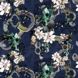 Tissu floral Algae Bloom Soft de Christian Lacroix | Bleu Tortue