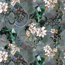Tissu floral Algae Bloom de Christian Lacroix | Bleu Tortue