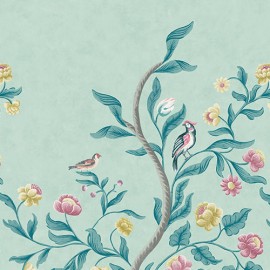 Papier peint floral et végétal Mandalay  - Little Greene | Bleu Tortue