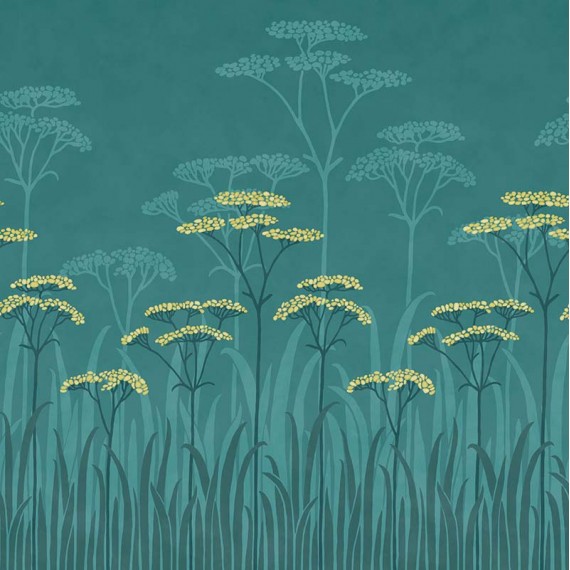 Papier peint panoramique anglais Achillea -Little Greene | Bleu Tortue