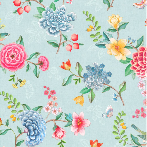Pip Studio 5 30010 : Papier peint floral Eijffinger | Bleu Tortue