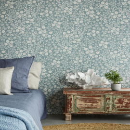 Posy 31604 : Papier peint floral - Eijffinger | Bleu Tortue