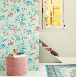 Pip Studio 5 30010 : Papier peint floral Eijffinger | Bleu Tortue