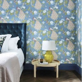 Papier peint anglais animal Pavona - Little Greene | Bleu Tortue